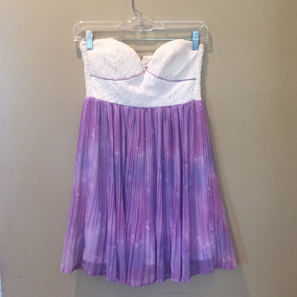 Strapless purple and cream dress